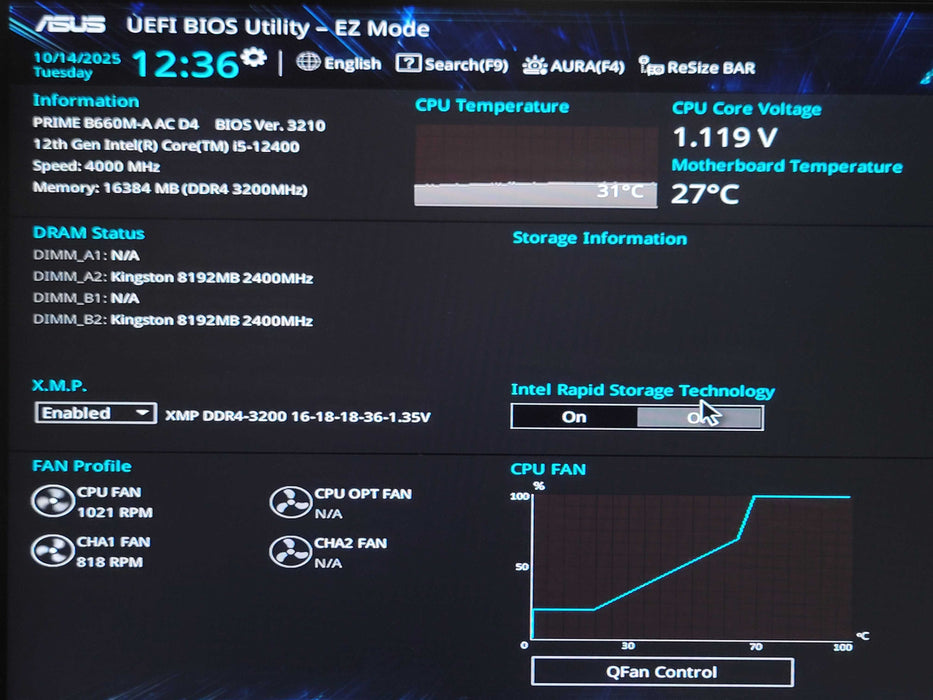 Custom/Asus tower PC, Core I5-12400 4.00GHz, 16GB DDR4, 500W PSU _