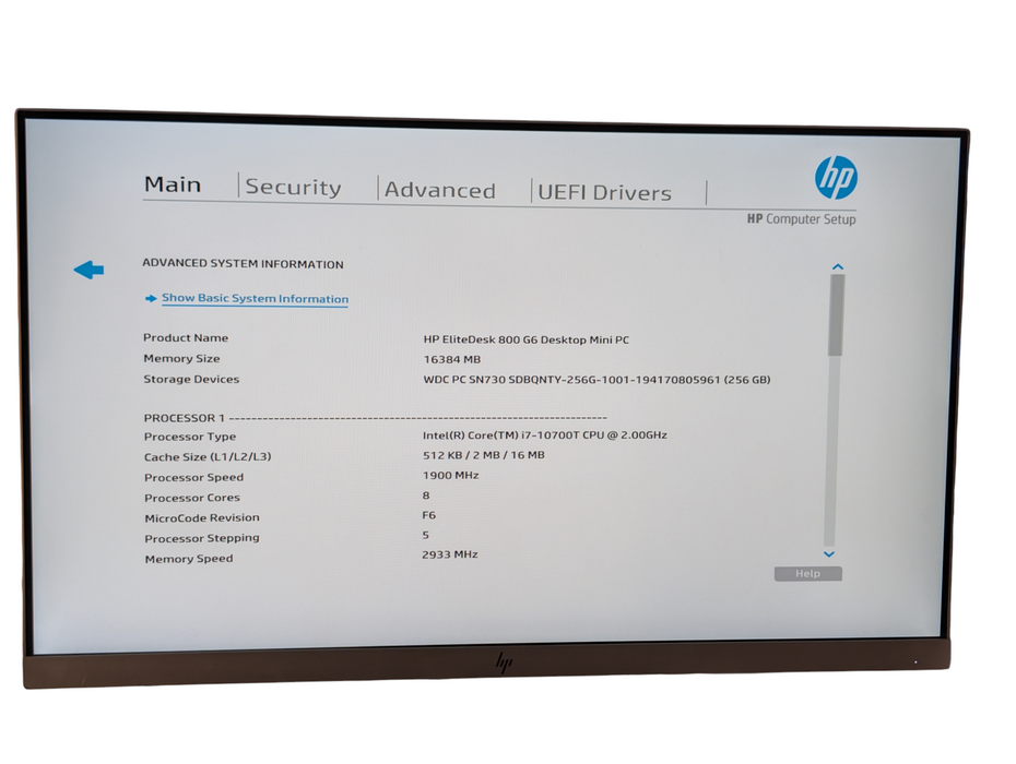 HP EliteDesk 800 G6 mini PC Intel Core i7-10700T 16GB RAM 256GB NVMe SSD -