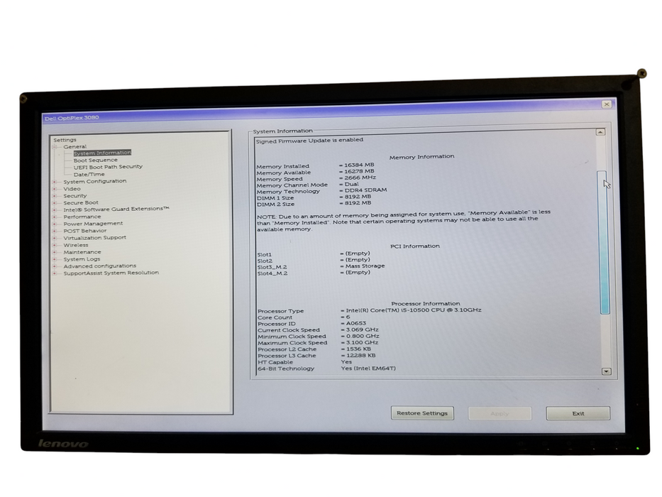 Dell OptiPlex 3080 Core i5-10500 CPU 3.10GHz 16GB DDR4 - 256GB NVMe