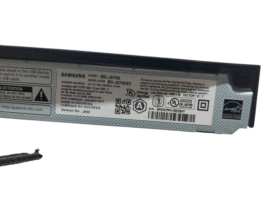 Samsung BluRay Player Model: BD-J5700 =