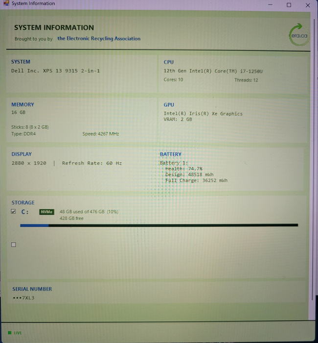 Dell XPS 13 9315 2-in-1 |  i7-1250U 16GB DDR4 512SSD