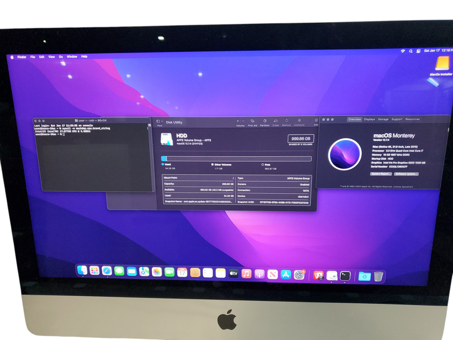 Apple iMac 21.5" 4K A1418 2015, i7-5775R 3.30 GHz 16GB RAM 1TB HDD *READ*