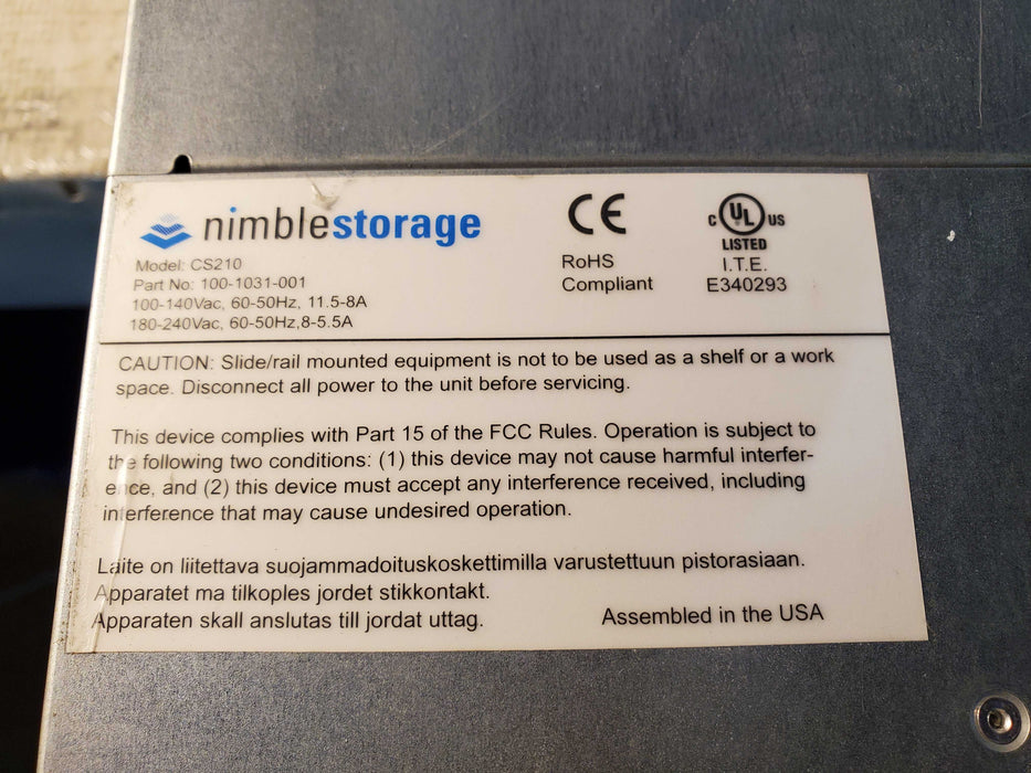 CS210 HP NIMBLE STORAGE with PSU, no Controller READ