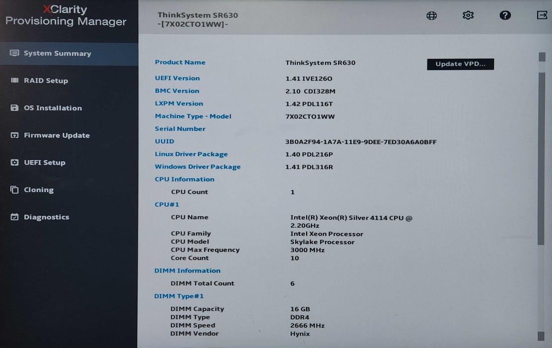 Lenovo SR630 1U Server, Xeon Silver 4114 2.20GHz, 96GB DDR4, No HDD/RAID