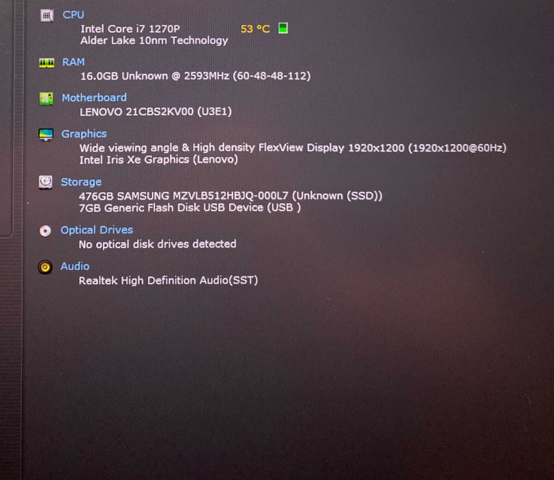 Lenovo ThinkPad X1 Carbon Gen 10 TOUCH Core i7-1270P@2.2GHz 16GB RAM 512SSD  Lap200