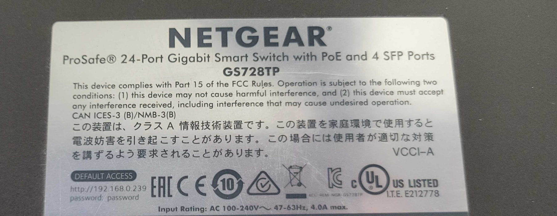 NetGear proSafe 24-Port Gigabit Smart Switch w/ PoE and 4 SFP Ports GS728TP _