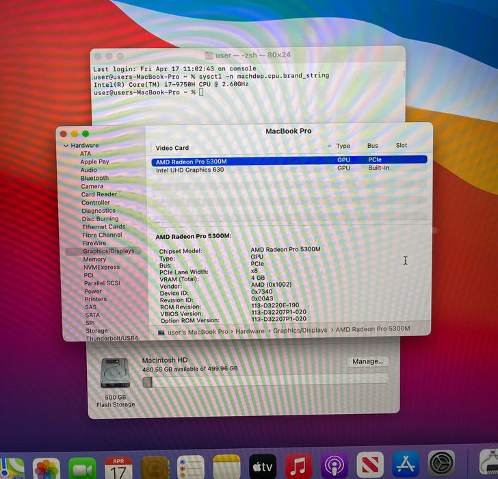 Apple MacBook Pro 16 2019 i7-9750H Radeon Pro 5300M 16GB RAM 512SSD READ!