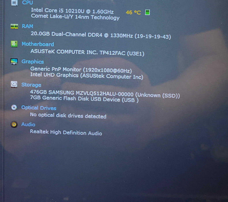 ASUS VivoBook TP412F TOUCH Core i5-10210U@1.60GHz 20GB RAM512GB SSD  Lap200