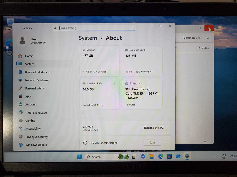 Dell Latitude 5420 Core i5-1145G7@2.6GHz vPRO 16GB RAM 512GB SSD  Lap200