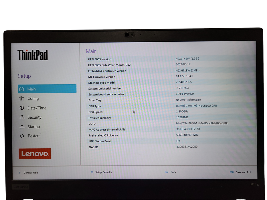 Lenovo ThinkPad P14s i7-10510U @1.8Gh QUADRO P520 GPU 16GB RAM 256GB SSD ! Lap200