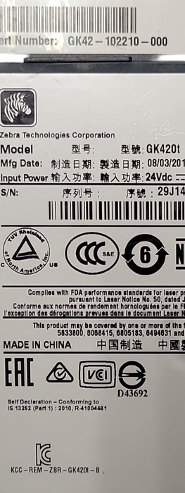Zebra GK420T Thermal Label Printer USB LAN Network Ethernet GK42-102210-000 _