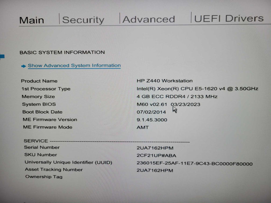 HP Z440 Workstation Xeon E5-1620 V4 4GB DDR4 - No HDD/GPU !