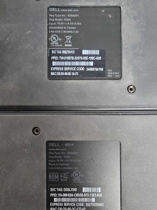 Lot of 10x Dell Assorted Model K20A001 USB-C Docking Stations, READ _