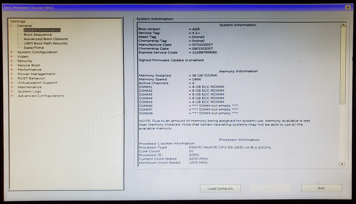 Dell Precision T5810 Xeon E5-2630 V4 32GB DDR4 K4200 - No HDD