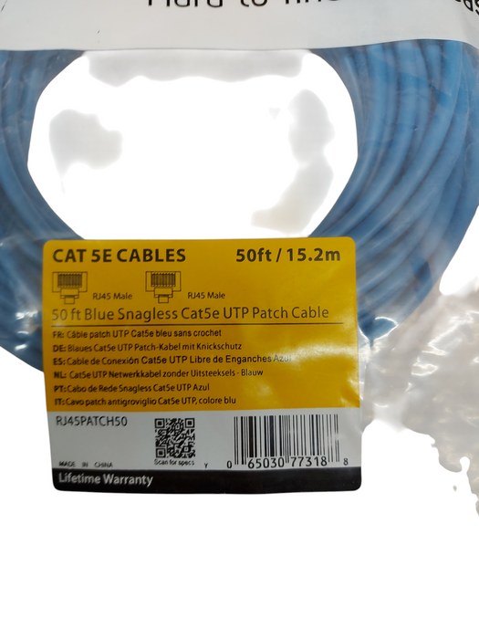 LOT 2x StarTech 50ft Blue CAT5e Snagless Ethernet Cables