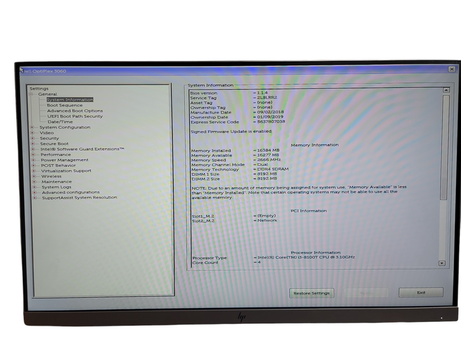 Dell OptiPlex 3060 Micro Core i3 - 8100T CPU @  3.10GHz 16GB  DDR4 Ram θ