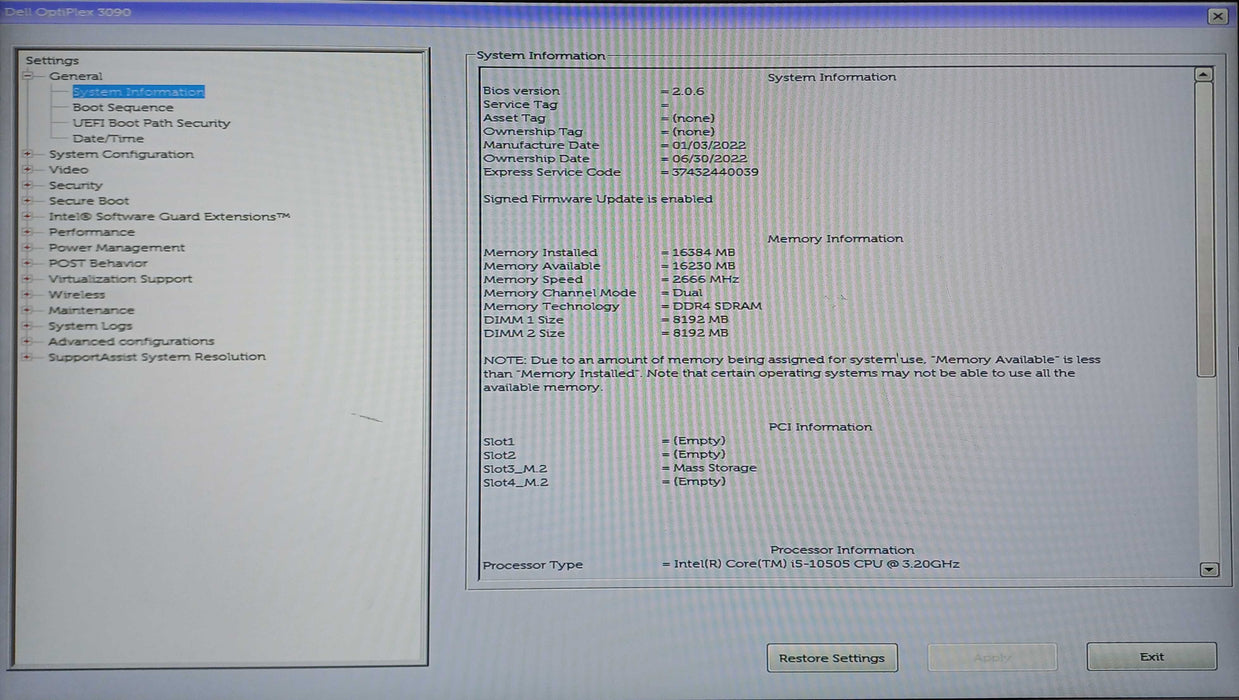 DELL OptiPlex 3090 SFF, i5-10505 3.20GHz, 16GB DDR4, 256GB NVMe