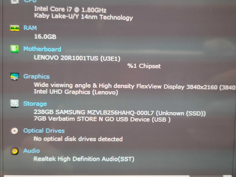 Lenovo ThinkPad X1 Carbon i7-10510U  16GB RAM 256GB NVMe 4K READ !  β Lap200