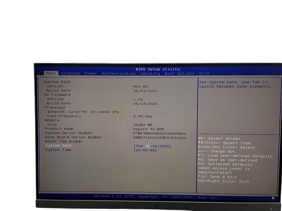 Acer Aspire TC - 895 Tower i5 - 10400 @ 2.90GHz 16GB DDR4 Ram θ