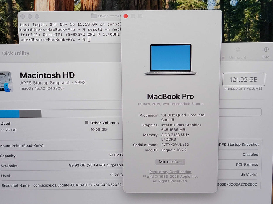 Apple Macbook Pro 2019 13" 4-Core i5-8257U @ 1.4GHz 8GB DDR3 120GB SSD