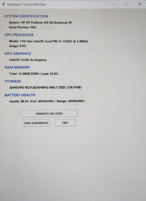 HP ProBook 450 G8, i5-1135G7 2.40GHz, 16GB DDR4, 256GB NVMe, 65W AC Adapter  Lap200