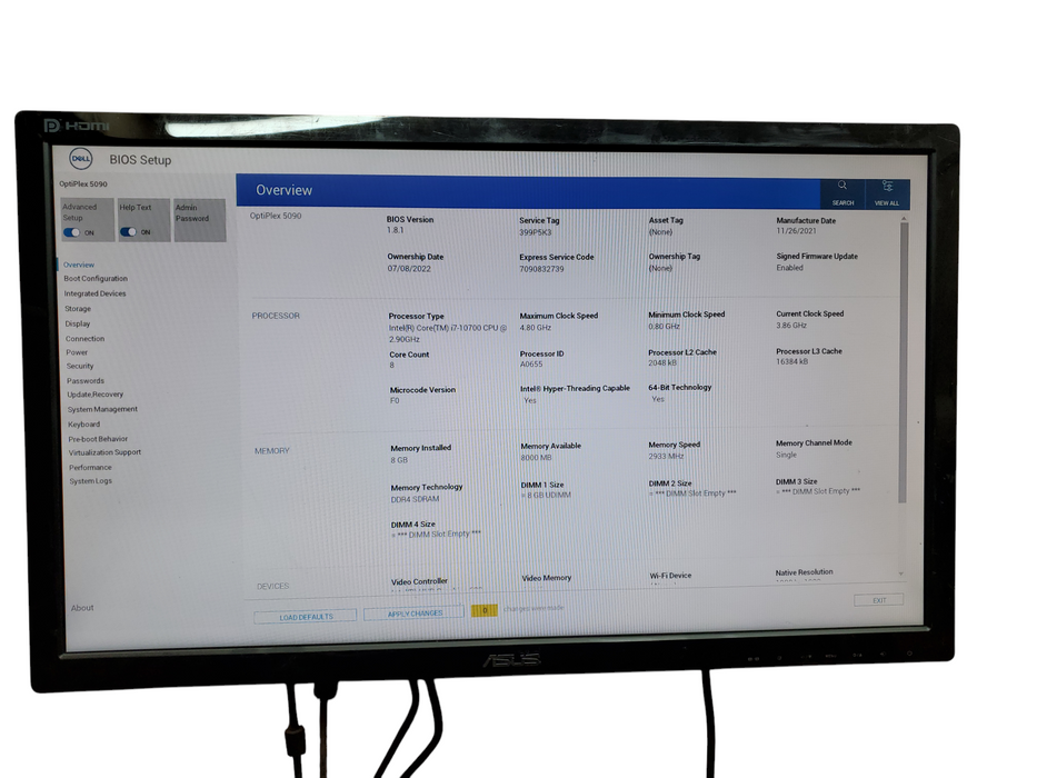 Dell Optiplex 5090, i7-10700@2.90GHz, 8 GB DDR4, 256GB NVMe, no OS