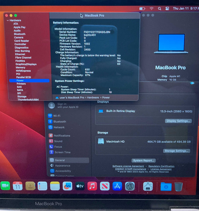 Apple MacBook Pro 13" 2020 M1 16GB RAM 512GB SSD No Power Adapter