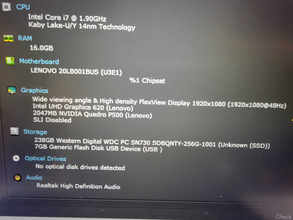 Lenovo ThinkPad P52s | i7-8650U | 16GB RAM 256GB SSD | Quadro P500 - READ  Lap200