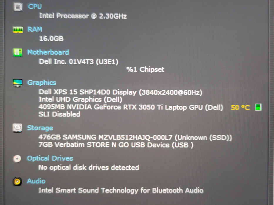 Dell XPS 15 9510 i7-11800H 16GB RAM RTX 3050 Ti 512GB NVMe 4K Touch no adap β Lap200