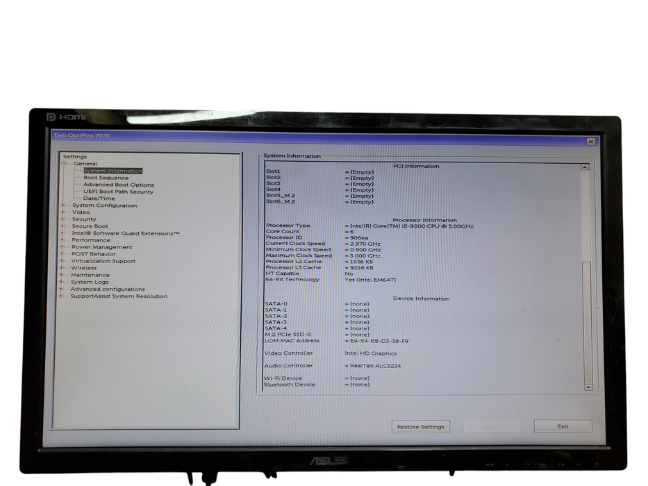 Dell Optiplex 7070 MT, i5-9500, 8GB DDR4, No HDD, No OS