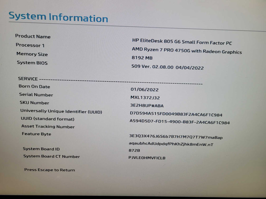 HP EliteDesk 805 G6 SFF - AMD Ryzen 7 PRO 4750G 8GB DDR4 NO HDD %