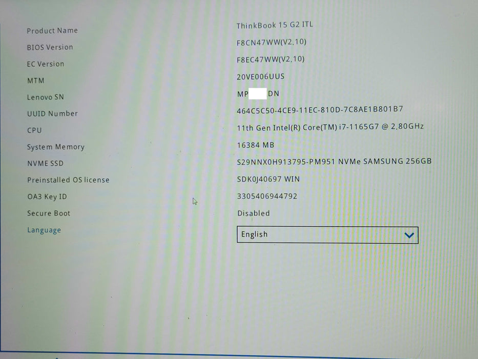 Lenovo ThinkBook 15G2ITL, Core I7-1165G7 2.80GHz, 16GB DDR4, 256GB SSD, SEE _ Lap200