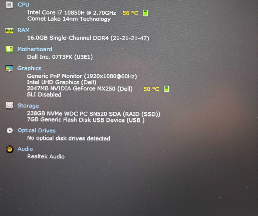 Dell Latitude 5411 i7-10850H@2.7GHz GeForce MX250 2GBGPU 16GB RAM 256GB SSD  Lap200