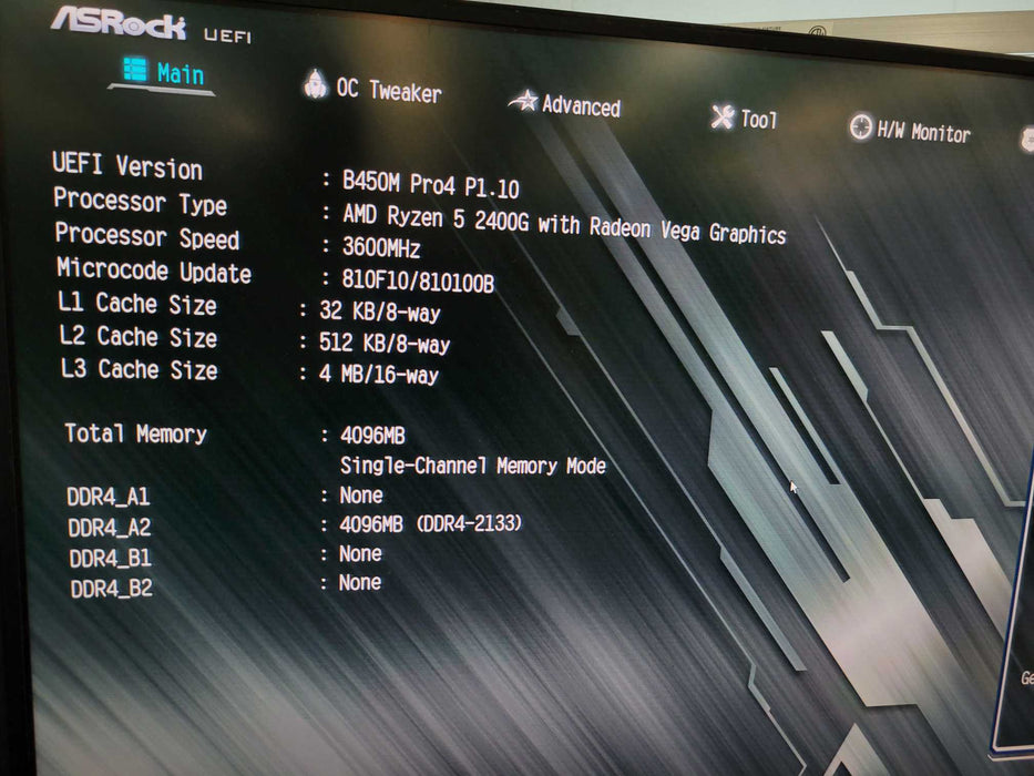 AMD Ryzen 5 2400G ASRock B450M Pro4 4GB DDR4 NO HDD 500W PSU %