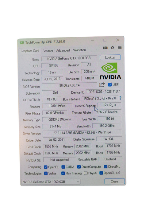 NVIDIA GeForce GTX 1060 6GB GDDR5