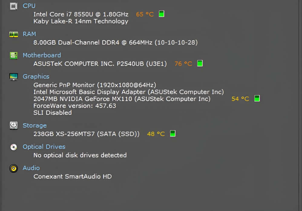 Asus P2540U Laptop, i7-8550U 1.80GHz, 8GB DDR4, 256GB SSD, MX110  Lap200