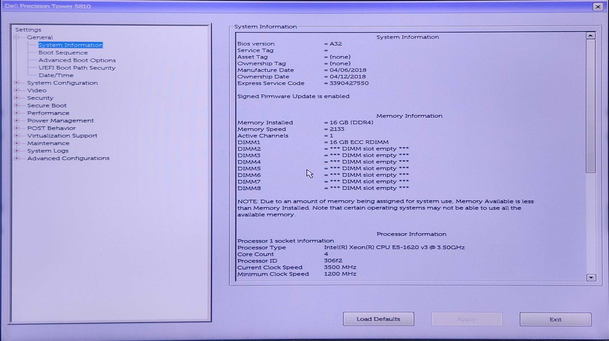 Dell Precision Tower 5810, E5-1620v3, 16GB DDR4, M2000, No HDD, 425W
