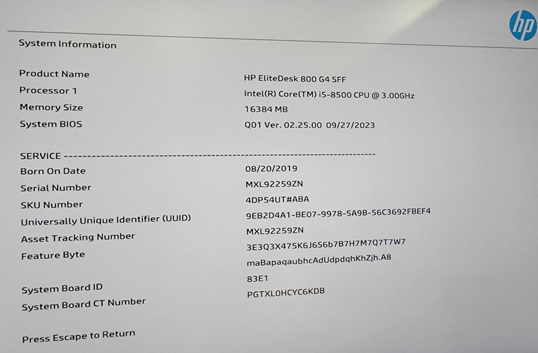 HP ELITEDESK 800 G4 | I5-8500 3.00 GHZ | 16 GB RAM| 230GB SSD !