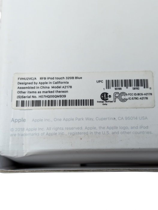 Apple iPod Touch 7th Generation 32GB Blue Sealed Refurbished by Apple in Box A2178 -