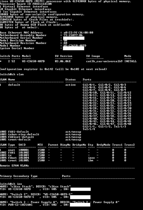 Cisco WS-C3650-48FD-S | 48-Port Gigabit PoE+ 2X10G Network Switch Q$