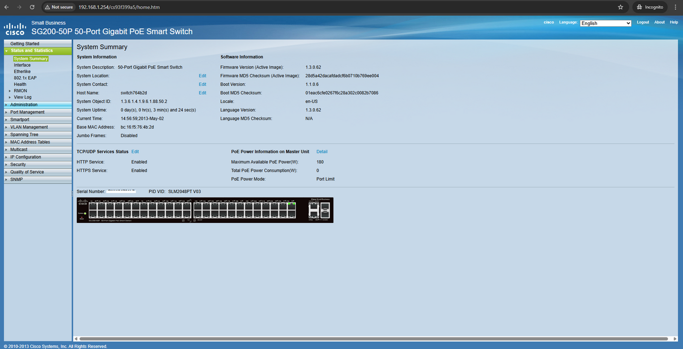 Cisco SG200-50P, 50-Port Gigabit PoE Smart Network Switch, 2x SFP