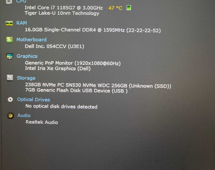 Dell Latitude 5420 Core i7-1185G7@3GHz  vPRO 16GB RAM 256GB SSD READ  Lap200