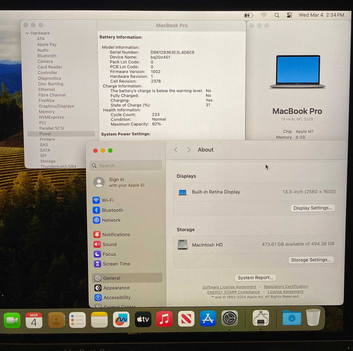Apple MacBook Pro 13" M1 2020 8GB 512SSD No Power Adapter READ!
