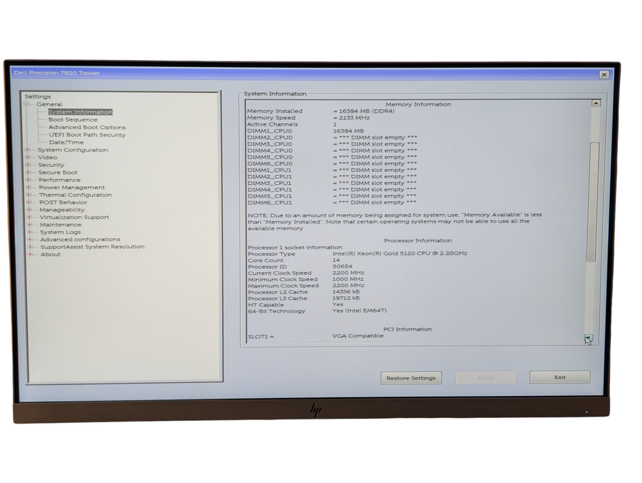 DELL Precision 7820 Intel Xeon GOLD 5120 16GB RAM 256GB SSD -