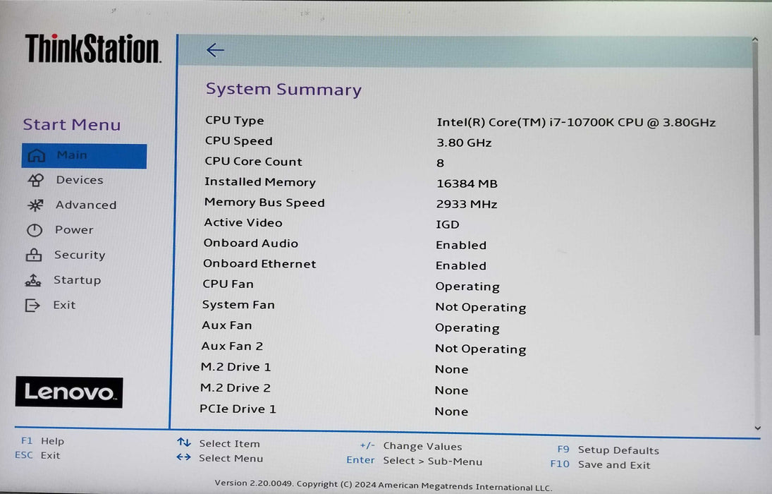 Lenovo ThinkStation P340 Tower intel i7-10700K CPU 3.80GHz 16GB RAM No HDD