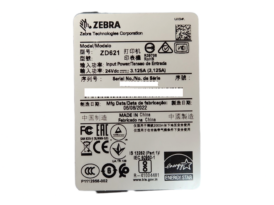 Zebra ZD621 Ethernet Bluetooth USB 300dpi Label Printer ZD6A043-D01F00EZ