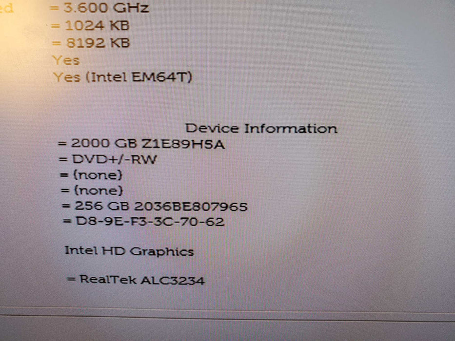 DELL OPTIPLEX 7050 SFF i7-7700@3.60GHz 8GB 256GB NVME 2TB HDD DVDRW NO OS