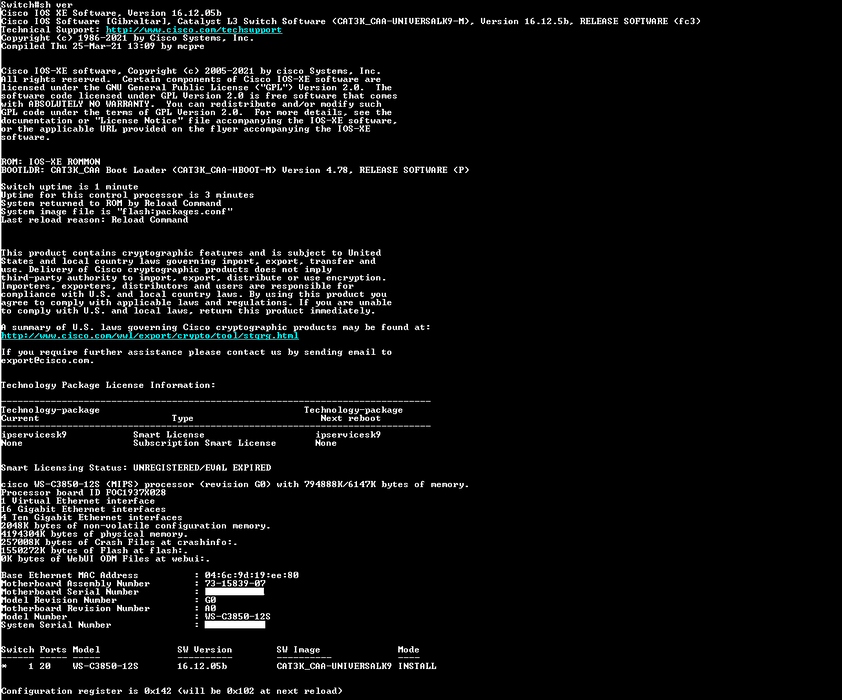 Cisco WS-C3850-12S-E 12-Port GbE SFP Switch w/ 1x 350W PSU