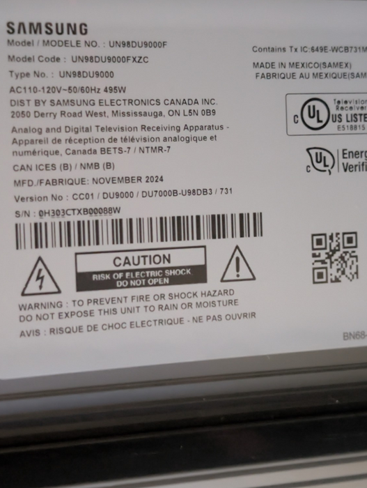 SAMSUNG 98 Inch Crystal UHD DU9000 4K Tizen OS Smart TV PLEASE READ  -