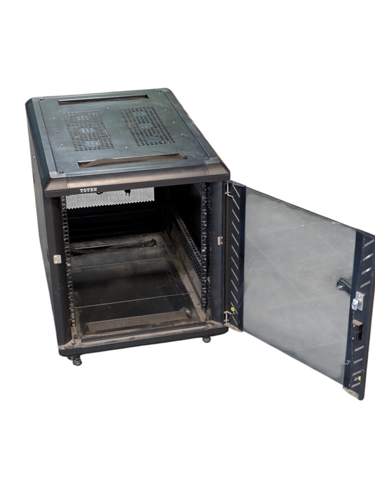 TOTEN 12U Equipment Rack 3 by 2 feet Cooling Fans Wheels Tempered Glass -